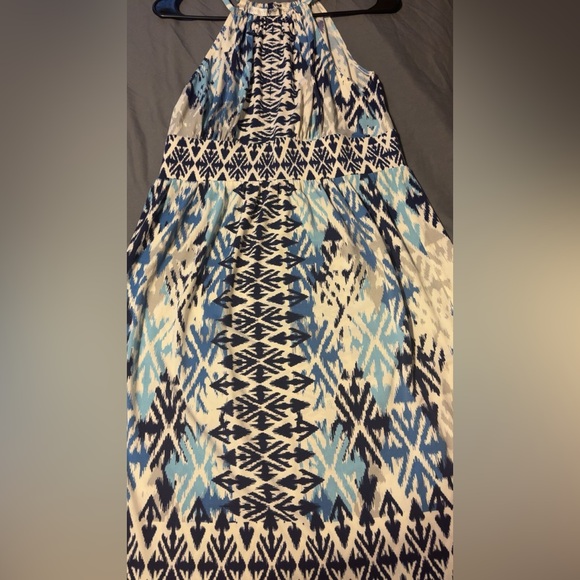 London Times Women’s Ikat Halter Dress Blue & White Boho A-Line Flowy Size 4 - Picture 3 of 11